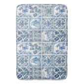 Chique Blauw wit toile de jouy Poppen en bloemen Badmat (Voorkant Verticaal)