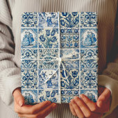 Chique Blauw wit toile de jouy Poppen en bloemen Cadeaupapier