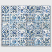 Chique Blauw wit toile de jouy Poppen en bloemen Cadeaupapier (Vlak)