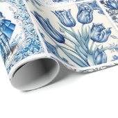 Chique Blauw wit toile de jouy Poppen en bloemen Cadeaupapier (Rol Hoek)