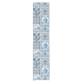 Chique Blauw wit toile de jouy Poppen en bloemen Korte Tafelloper (Voorkant)