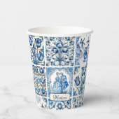 Chique Blauw wit toile de jouy Poppen en bloemen Papieren Bekers (Achterkant)