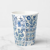 Chique Blauw wit toile de jouy Poppen en bloemen Papieren Bekers (Links)