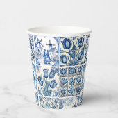 Chique Blauw wit toile de jouy Poppen en bloemen Papieren Bekers (Rechts)