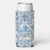 Chique Blauw wit toile de jouy Poppen en bloemen Seltzer Blikjeskoeler (Seltzer Achterkant)