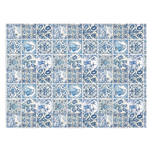 Chique Blauw wit toile de jouy Poppen en bloemen Tafelkleed (Voorkant (Horizontaal))