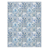 Chique Blauw wit toile de jouy Poppen en bloemen Tafelkleed (Voorkant)