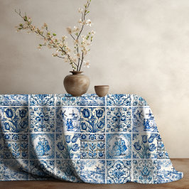 Chique Blauw wit toile de jouy Poppen en bloemen Tafelkleed