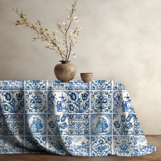Chique Blauw wit toile de jouy Poppen en bloemen Tafelkleed