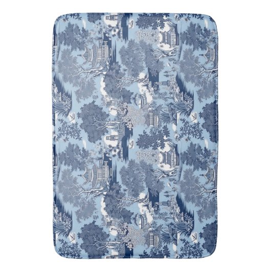 Chique Blauw wit wilg chinoiserie huisje Badmat (Voorkant Verticaal)