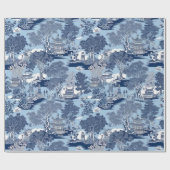 Chique Blauw wit wilg chinoiserie huisje Cadeaupapier (Vlak)