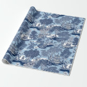 Chique Blauw wit wilg chinoiserie huisje Cadeaupapier (Uitgerold)