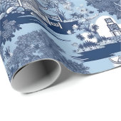 Chique Blauw wit wilg chinoiserie huisje Cadeaupapier (Rol Hoek)