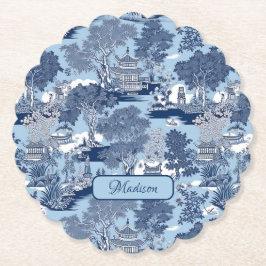 Chique Blauw wit wilg chinoiserie huisje Kartonnen Onderzetters