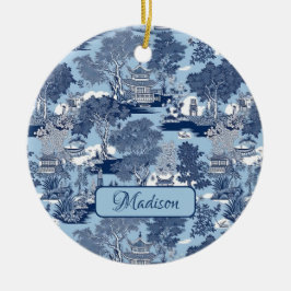 Chique Blauw wit wilg chinoiserie huisje Keramisch Ornament
