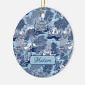 Chique Blauw wit wilg chinoiserie huisje Keramisch Ornament (Links)