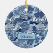 Chique Blauw wit wilg chinoiserie huisje Keramisch Ornament (Achterkant)