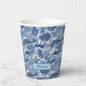 Chique Blauw wit wilg chinoiserie huisje Papieren Bekers (Voorkant)