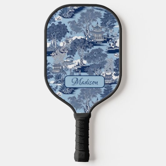 Chique Blauw wit wilg chinoiserie huisje Pickleball Paddle (Achterkant)