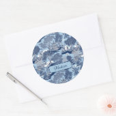 Chique Blauw wit wilg chinoiserie huisje Ronde Sticker (Envelop)