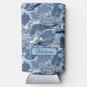 Chique Blauw wit wilg chinoiserie huisje Seltzer Blikjeskoeler (Achterkant)