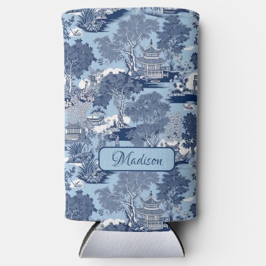 Chique Blauw wit wilg chinoiserie huisje Seltzer Blikjeskoeler (Voorkant)