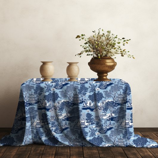 Chique Blauw wit wilg chinoiserie huisje Tafelkleed