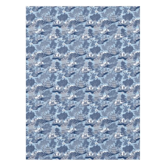 Chique Blauw wit wilg chinoiserie huisje Tafelkleed (Voorkant)