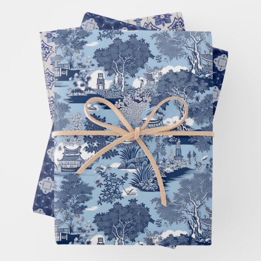 Chique Blauw wit wilg chinoiserie toile Inpakpapier Vel (In situ)