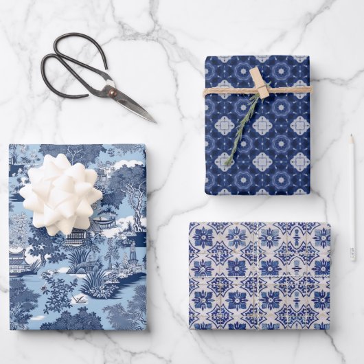 Chique Blauw wit wilg chinoiserie toile Inpakpapier Vel (Voorkant)