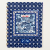 Chique Blauw wit wilg chinoiserie toile monogram Planner (Voorkant)