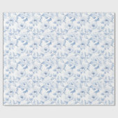 Chique Blauw Witte Bloem Bruids Bruiloft Cadeaupapier (Vlak)