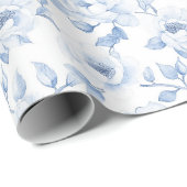 Chique Blauw Witte Bloem Bruids Bruiloft Cadeaupapier (Rol Hoek)