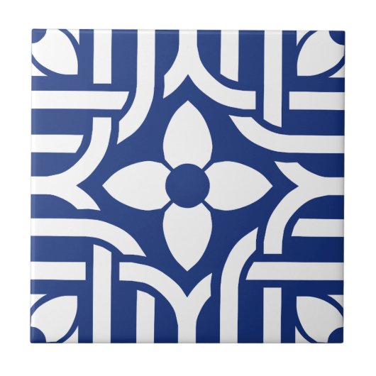 Chique Blauw & Witte Bloem Tegeltje (Voorkant)