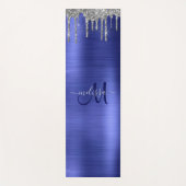 Chique Blauw Zilver Dripping Glitter Monogram Naam Yogamat (Voorkant)
