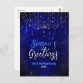 Chique blauw zilver glitter kerstverlichting nieuw briefkaart (Voorkant / Achterkant)