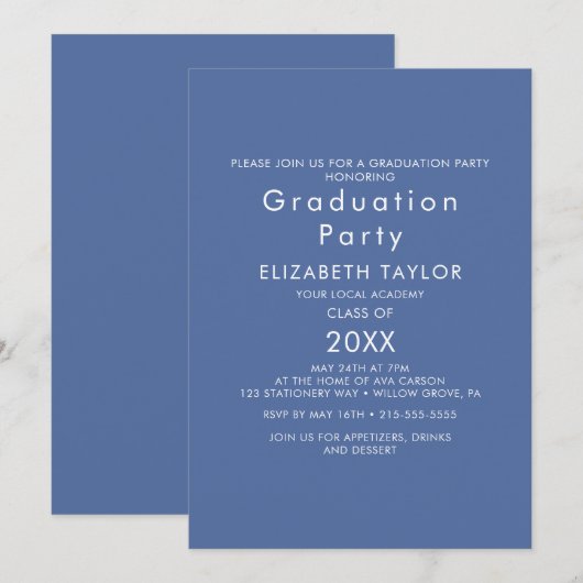 Chique blauwe afstudeerfeest uitnodiging (Voorkant / Achterkant)