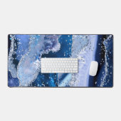 Chique Blauwe Agaat w / Zilveren Sparkles Bureaumat (Keyboard & Muis)