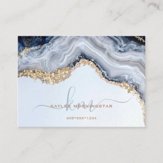 Chique Blauwe Agate Geode Gouden Klompjes Visitekaartje (Voorkant)