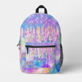 Chique blauwe aqua eenhoorn druipende glitters mon bedrukte rugzak (Voorkant)