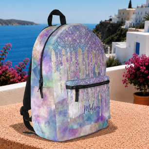 Chique blauwe aqua eenhoorn druipende glitters mon bedrukte rugzak