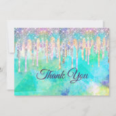 Chique blauwe aqua eenhoorn druipt glitter bedankkaart (Voorkant)