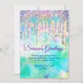 Chique blauwe aqua eenhoorn druipt glitter kerst (Voorkant)