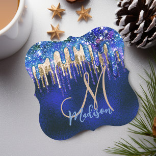 Chique blauwe aqua eenhoorn gouden glitters glazuu kartonnen onderzetters