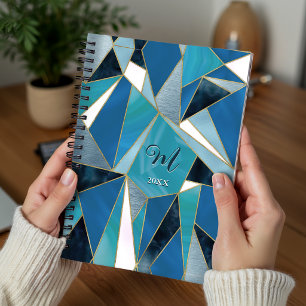 Chique blauwe aqua turquoise abstract geometrisch planner