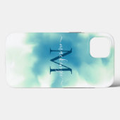 Chique Blauwe Aquarel Abstracte Monogram Case-Mate iPhone Case (Achterkant (horizontaal))