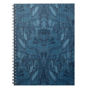 Chique Blauwe Art Nouveau Iris Botanisch Patroon Notitieboek