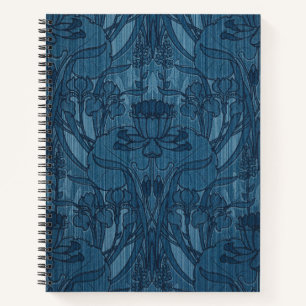 Chique Blauwe Art Nouveau Iris Botanisch Patroon Notitieboek
