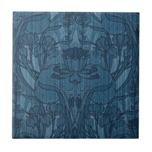 Chique Blauwe Art Nouveau Iris Botanisch Patroon Tegeltje