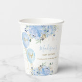 Chique Blauwe Ballonnen Blauw Bloemen Jongen Baby  Papieren Bekers (Achterkant)